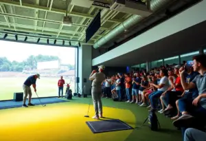 Modern golf setup at a tech-enhanced sports facility