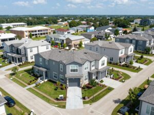 Aerial view of The Landing at Katy Pointe duplex community