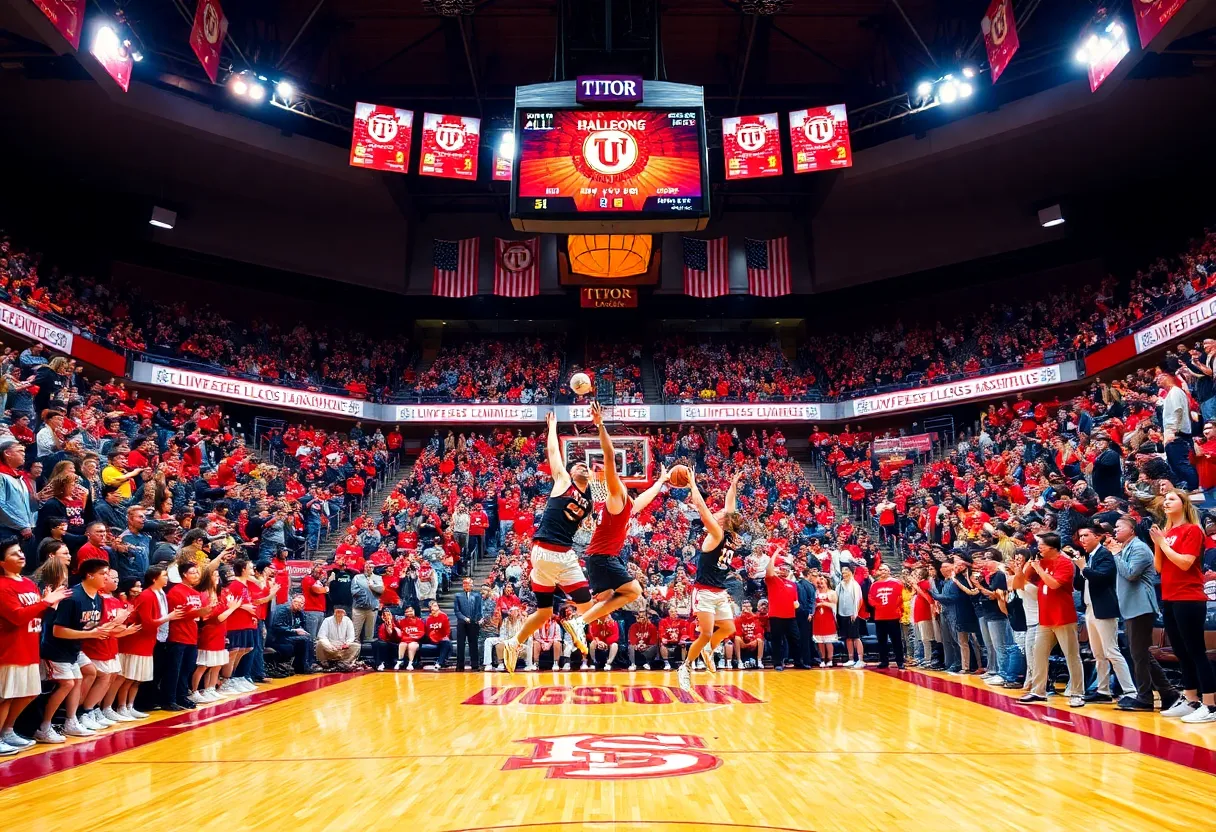 Fans cheering at a college basketball game at Tudor Fieldhouse
