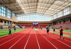 View of the LLH Healthcare Indoor Track with athletes training