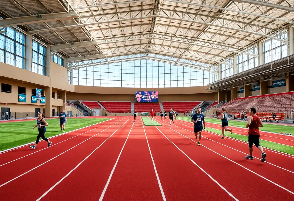View of the LLH Healthcare Indoor Track with athletes training