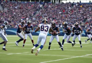 Football players in action during an NFL game, representing alumni of the University of Houston.