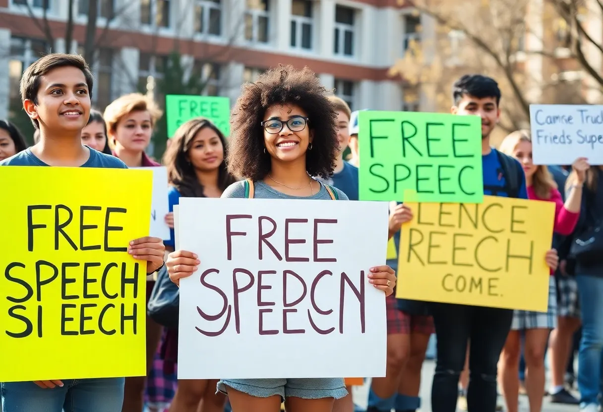Students at UT Austin protesting for free speech rights