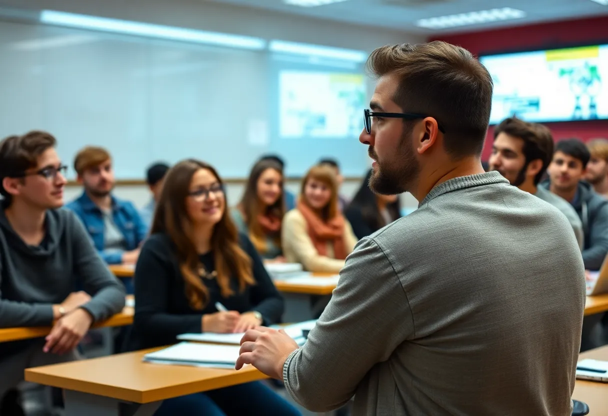 Professor Vernita Gordon teaching physics to engaged students