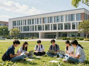 A vibrant college campus showcasing collaboration and learning.