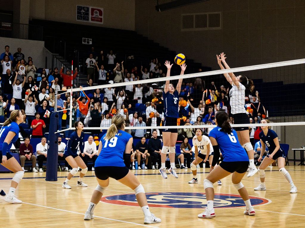 UT Volleyball players in action during a game.