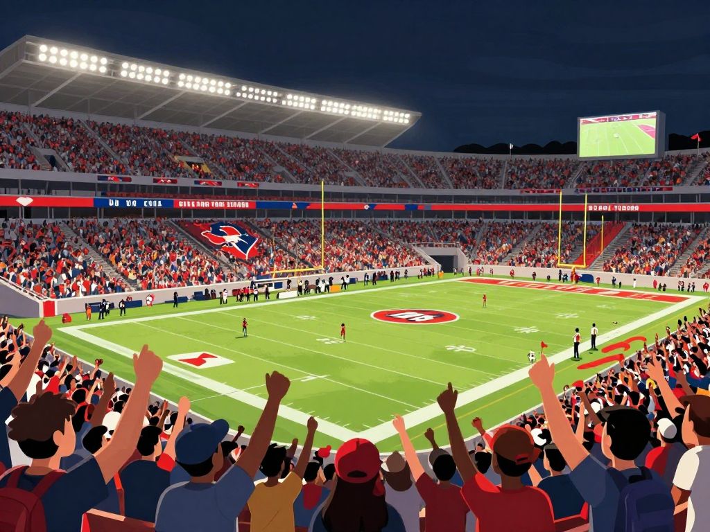 Fans at the UTRGV football stadium during an evening game