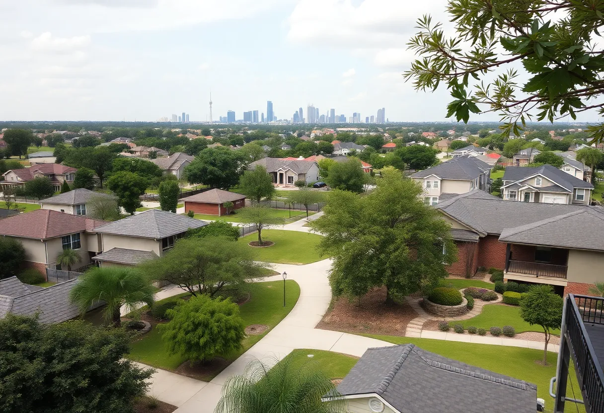 Scenic Houston neighborhood with diverse homes and green spaces