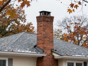 Chimney on a house in Houston during winter for safety