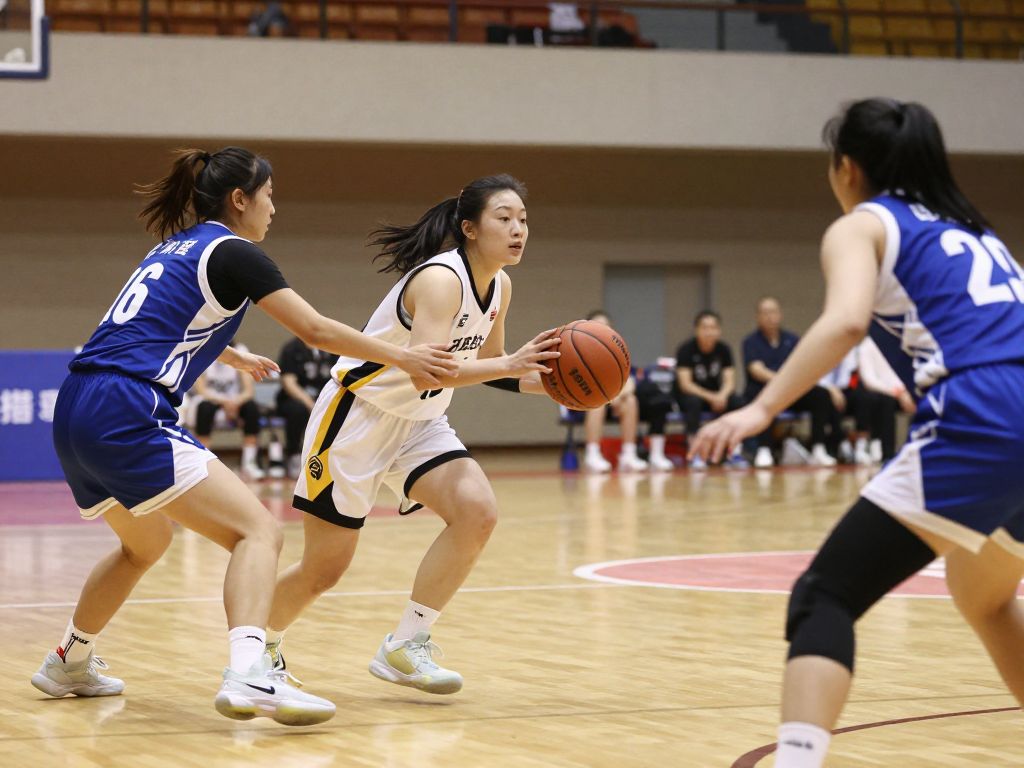 Collegiate women's basketball game showcasing teamwork and skill.