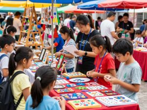 Children selling handmade crafts at Lemonade Lane Kids Market in Denton