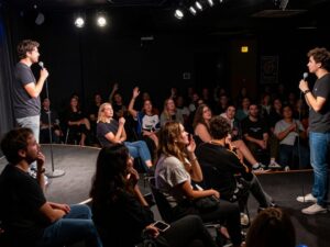 Audience enjoying a comedy performance at Punch Line Houston