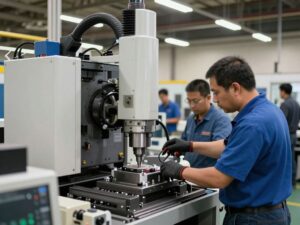 Workers at Prime Downhole Manufacturing in Houston engaged in machining.