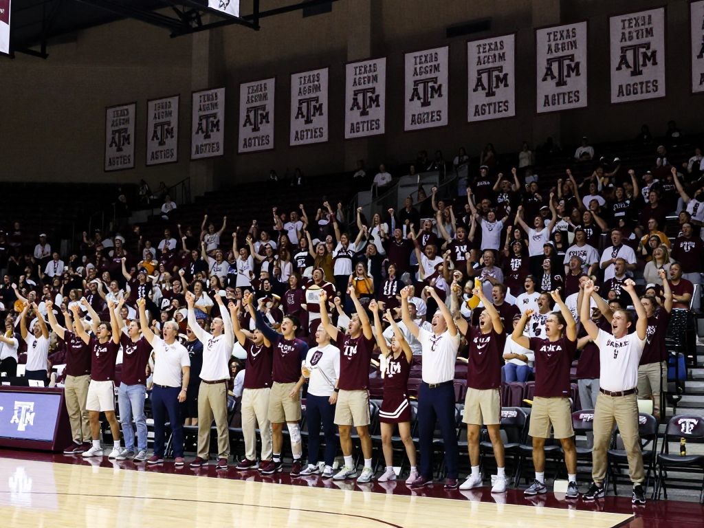 Crowd cheering at Texas A&M basketball game