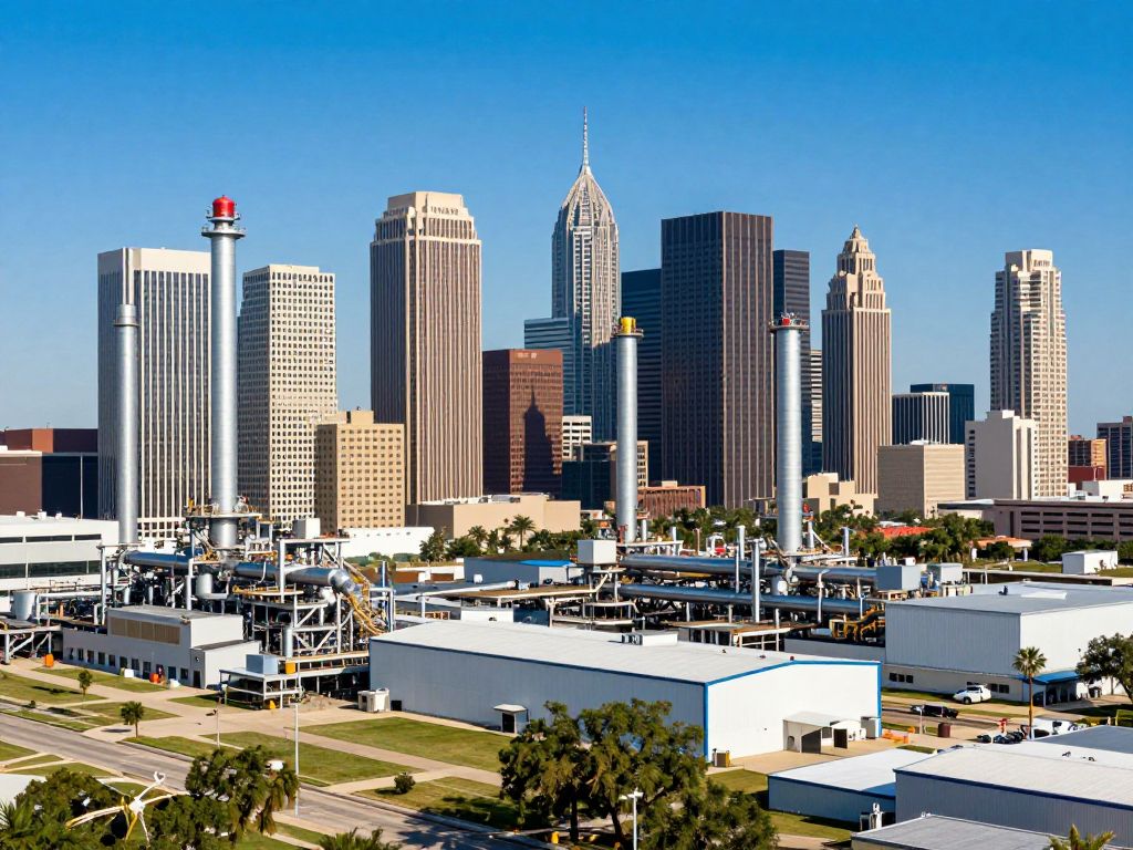 Texas skyline with AI technology and manufacturing