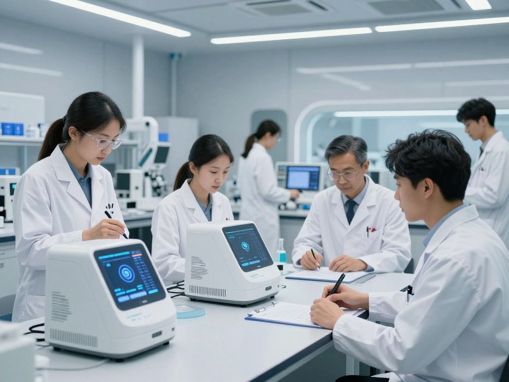 Futuristic lab setting with advanced AI smell detection technology being developed.