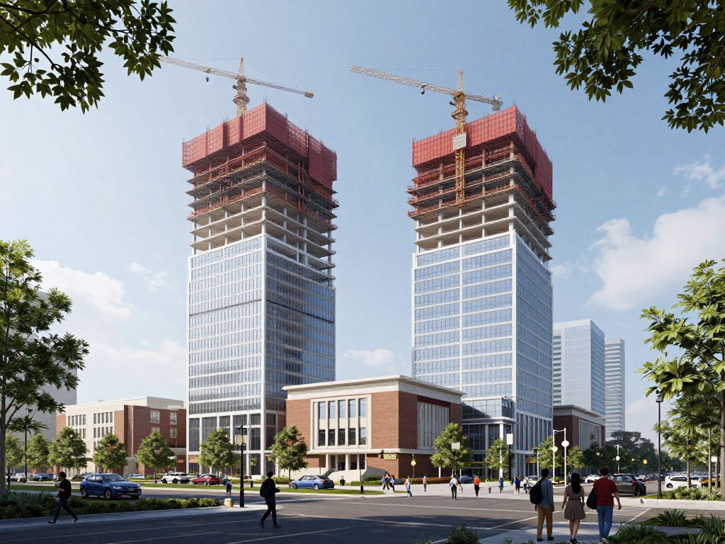 Rendering of two new towers proposed for development near the University of Texas Austin
