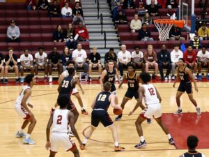 Texas high school basketball teams playing in an exciting game