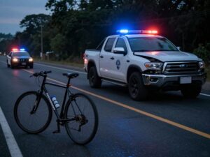 Scene of a bicyclist accident in North Houston with emergency vehicles