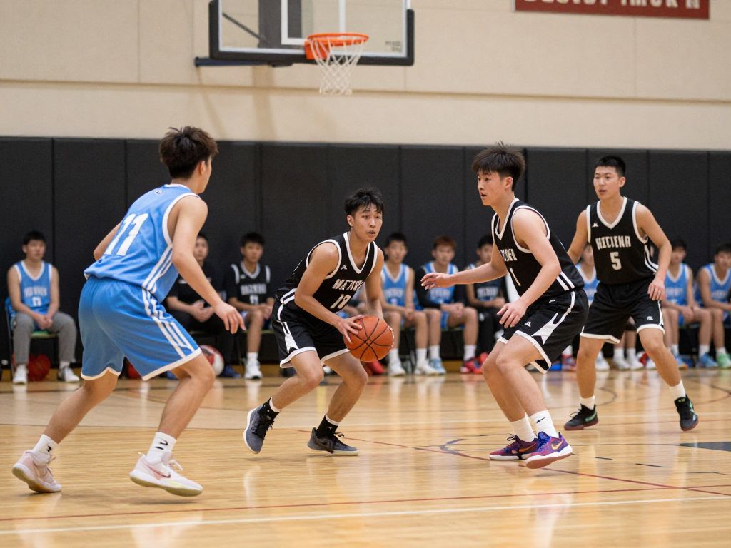 Boerne Champion basketball players executing a play during a game