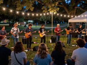 Community members enjoying EMO RIOT NIGHT at Fireman's Park in Brenham, TX.