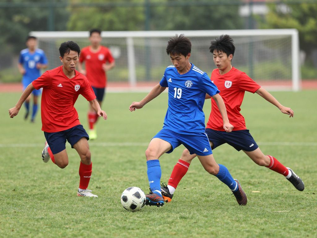 High school soccer players playing in a competitive match