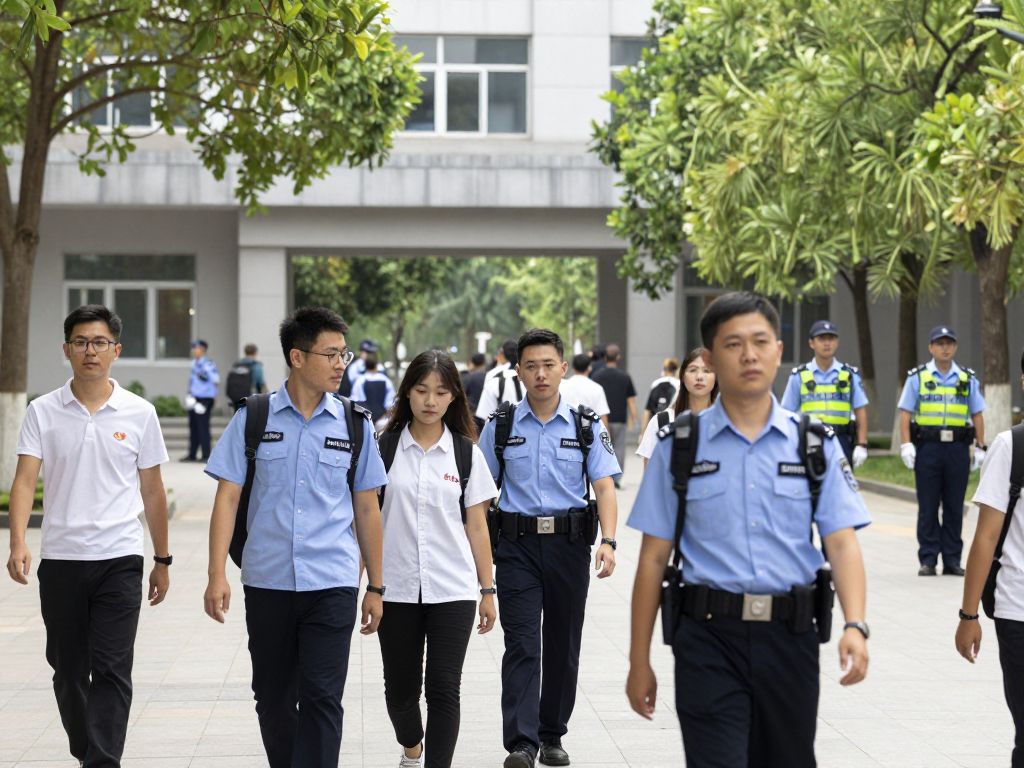 Students walking on a university campus focusing on safety and awareness.