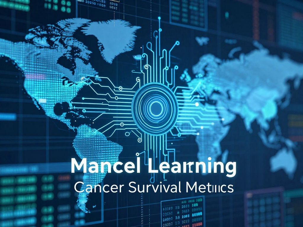 Abstract visualization of machine learning technology applied to cancer survival research.