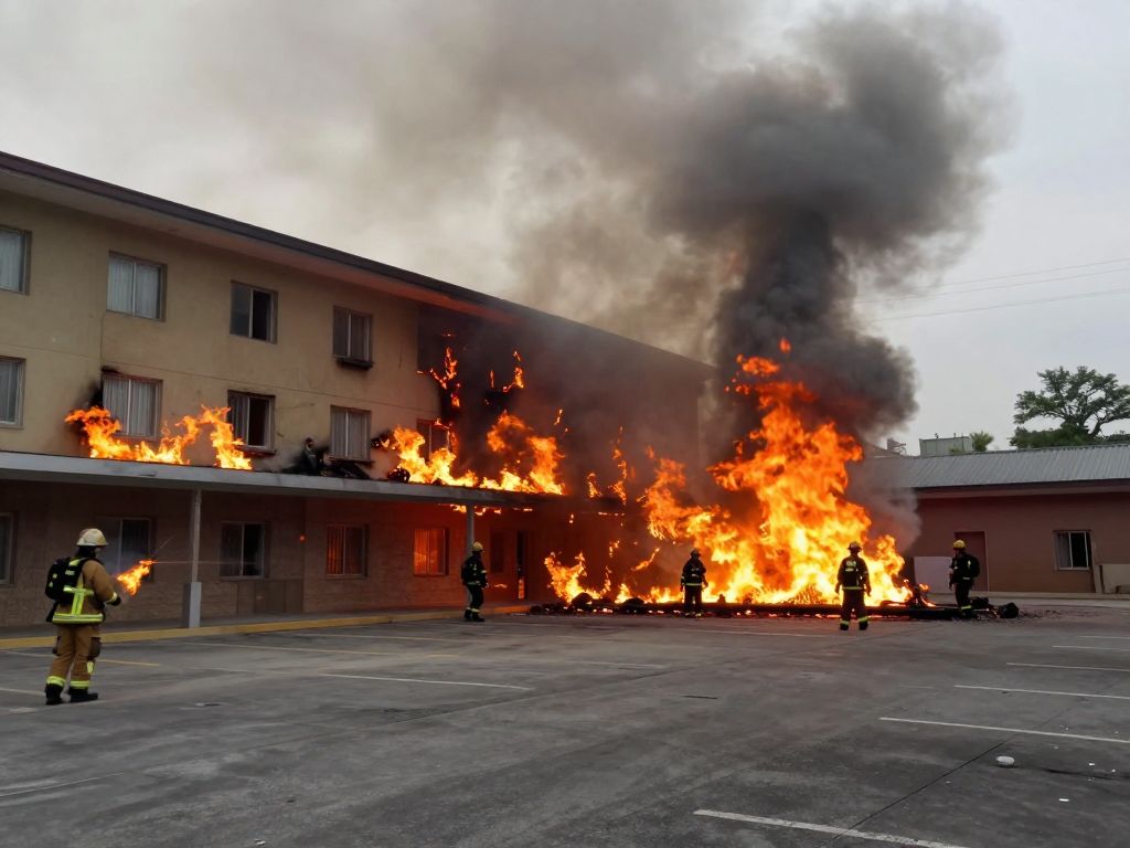Firefighters battling flames at a vacant hotel near Channelview