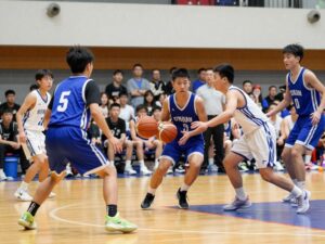 High school basketball players displaying teamwork and determination