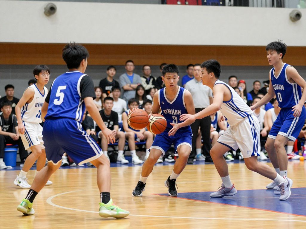 High school basketball players displaying teamwork and determination