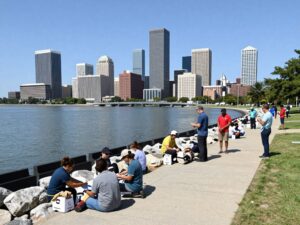 Houston coastline with protective barriers under development