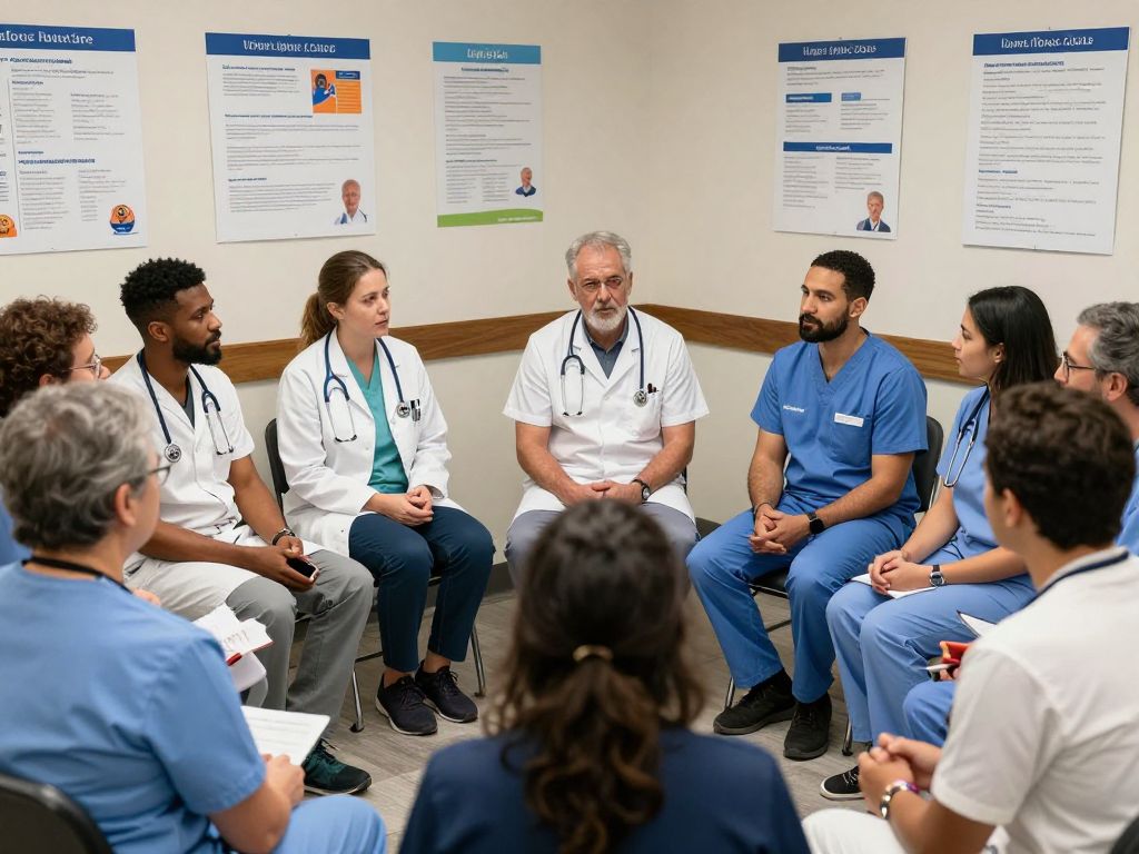 Healthcare professionals and community members discussing lupus care initiatives