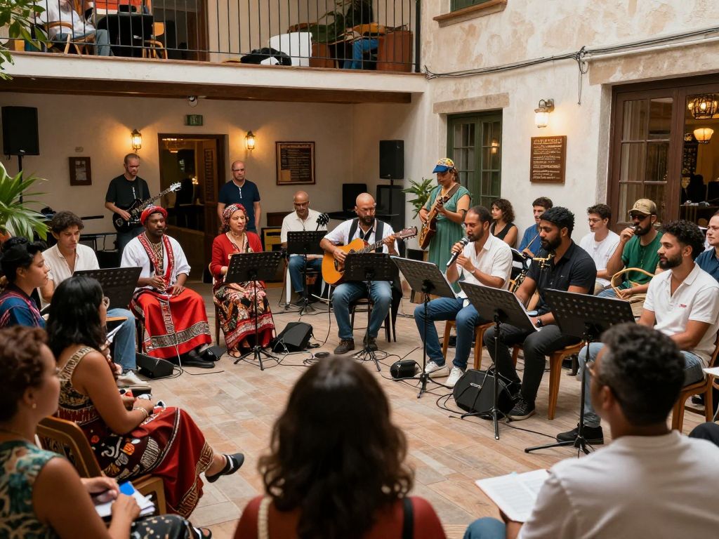 People enjoying a live music performance in Denton