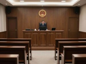 Empty courtroom symbolizing justice and legal proceedings