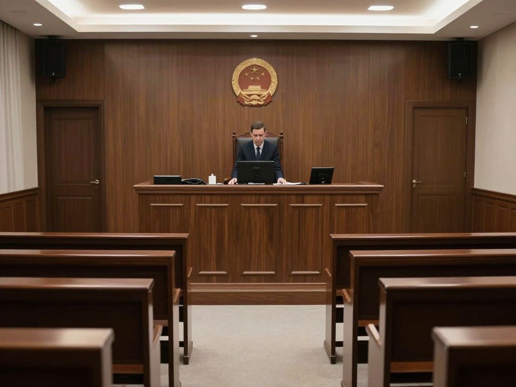 Empty courtroom symbolizing justice and legal proceedings