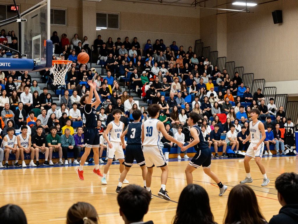 High school basketball game in Dallas with players and spectators