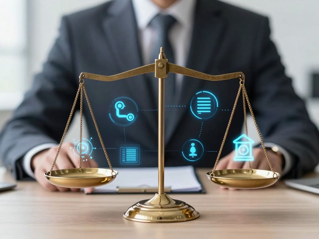 A representation of justice and technology in Houston's business landscape.