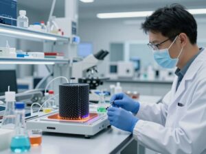 Scientists in a laboratory developing advanced carbon-based materials