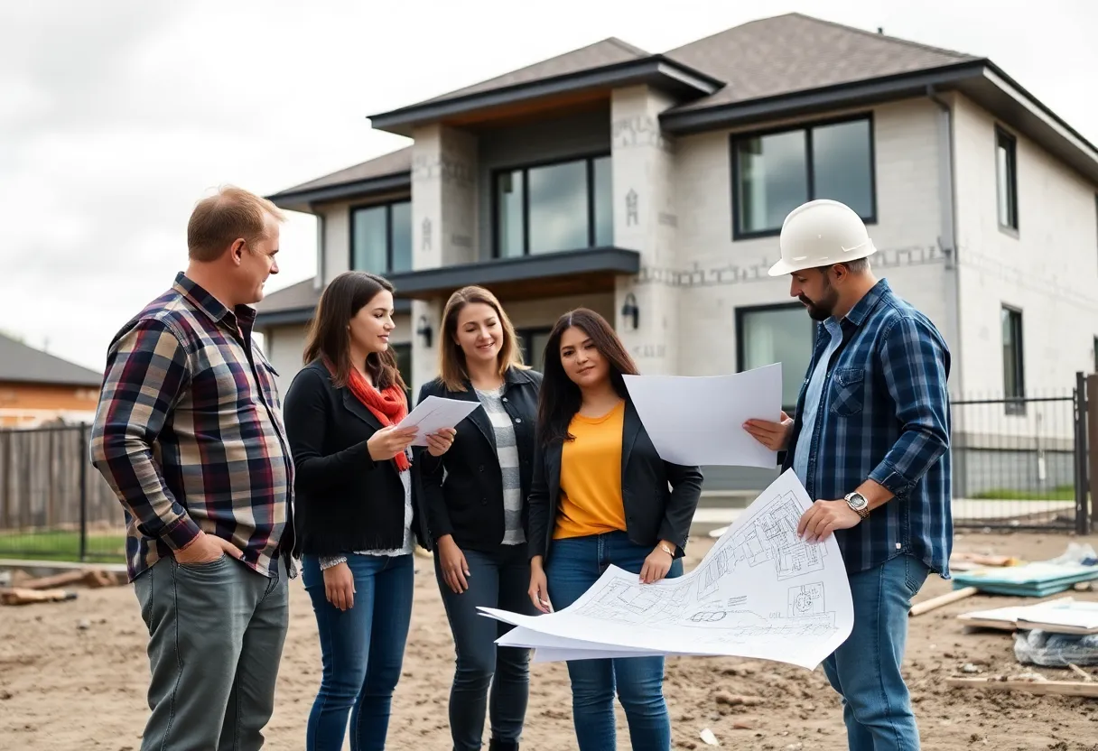 Family consulting with a builder in Houston
