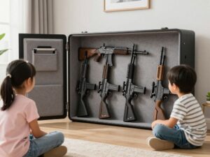 Image depicting a child-safe home with secured firearms