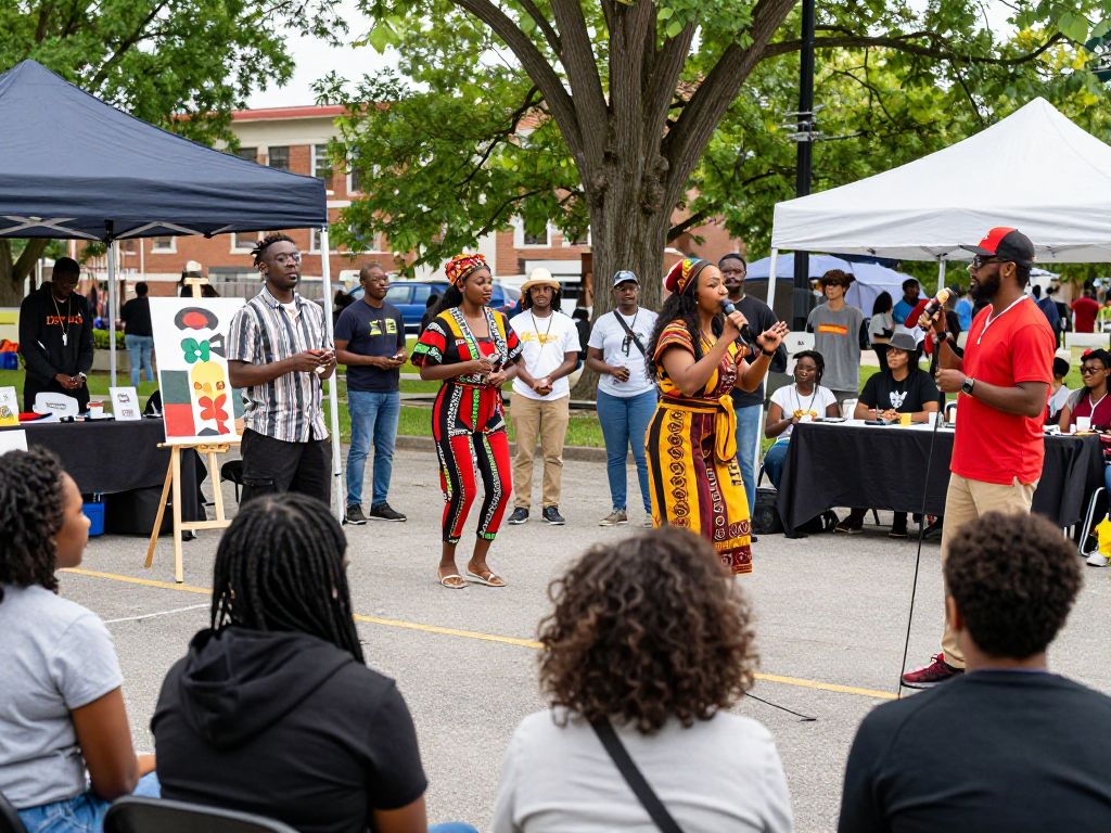 Community gathering celebrating Black History Month with art and performances