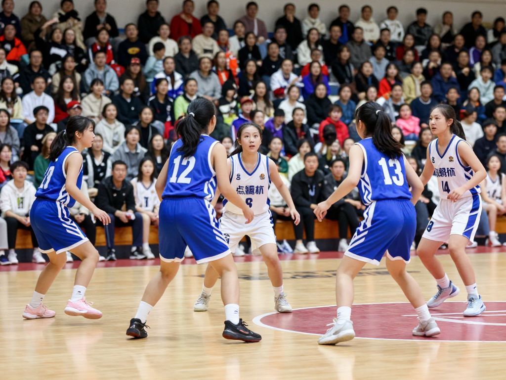 Girls participating in a high school basketball game