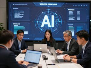 Entrepreneurs attending an online Global AI Business Summit.