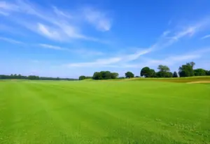 Golf course with vibrant greens and blue sky