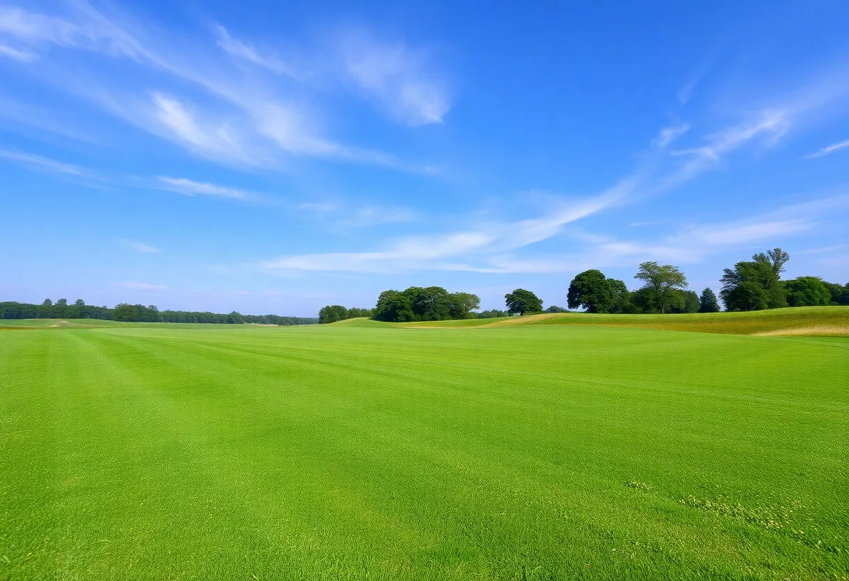 Golf course with vibrant greens and blue sky