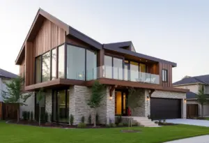 A modern house in Houston with smart home features and green building elements.