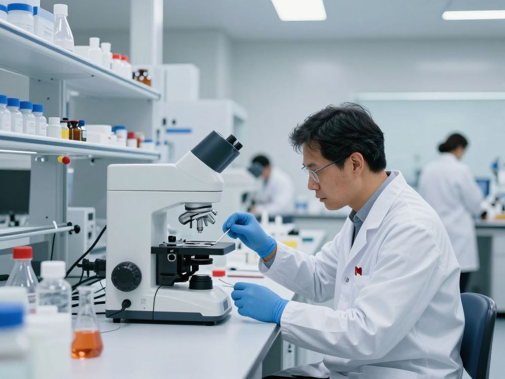 Scientists in a laboratory conducting research on Frontotemporal Dementia treatment.