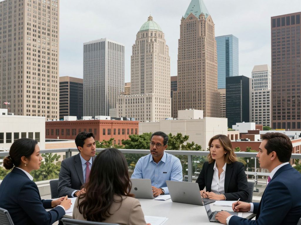 A panoramic view of Houston showcasing various businesses highlighting effective communication.