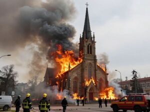 Heavy smoke and flames from a church fire in north Houston with fire crews responding.